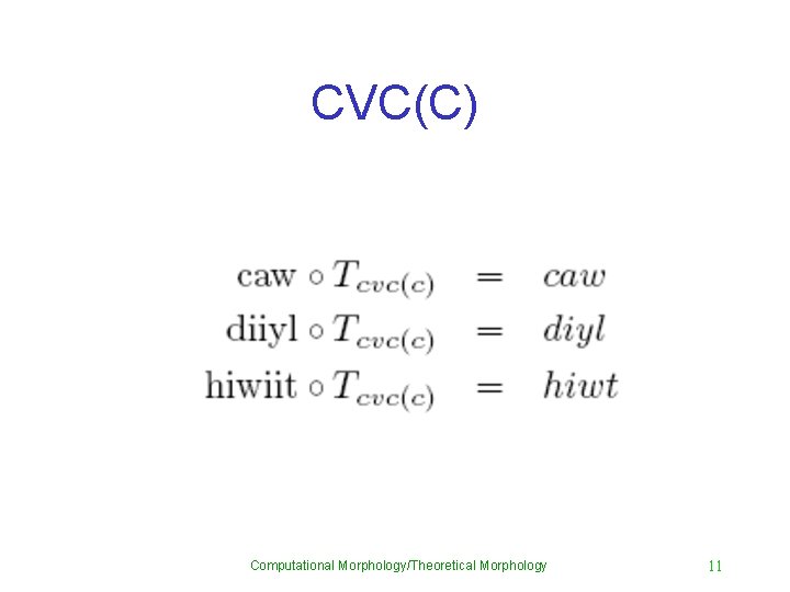 CVC(C) Computational Morphology/Theoretical Morphology 11 