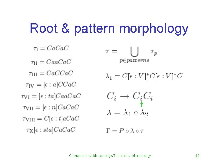 Root & pattern morphology Computational Morphology/Theoretical Morphology 19 