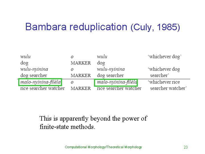 Bambara reduplication (Culy, 1985) This is apparently beyond the power of finite-state methods. Computational