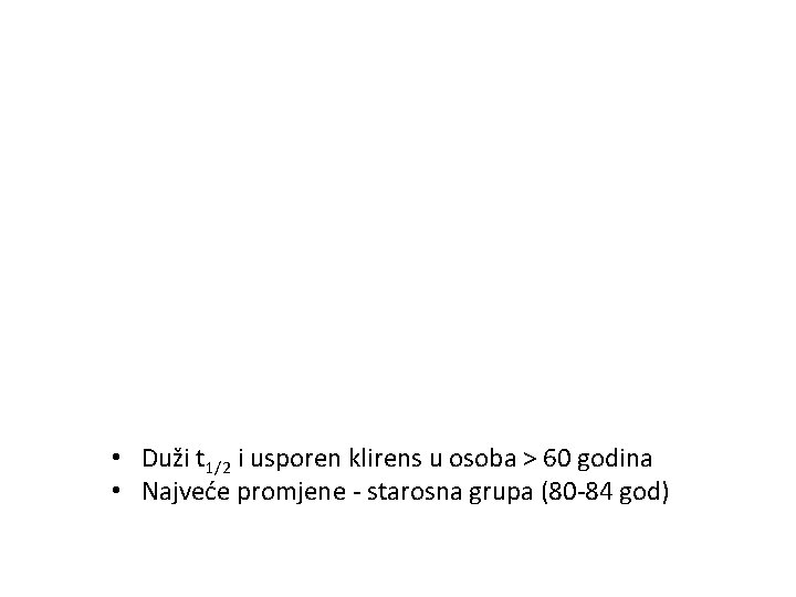  • Duži t 1/2 i usporen klirens u osoba > 60 godina •