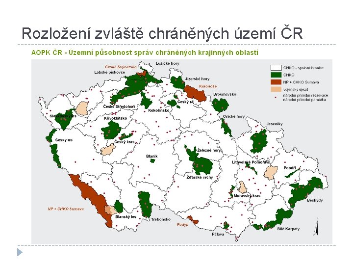 Rozložení zvláště chráněných území ČR 