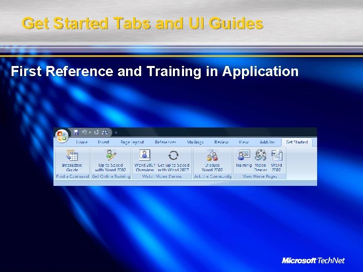 Get Started Tabs and UI Guides First Reference and Training in Application 