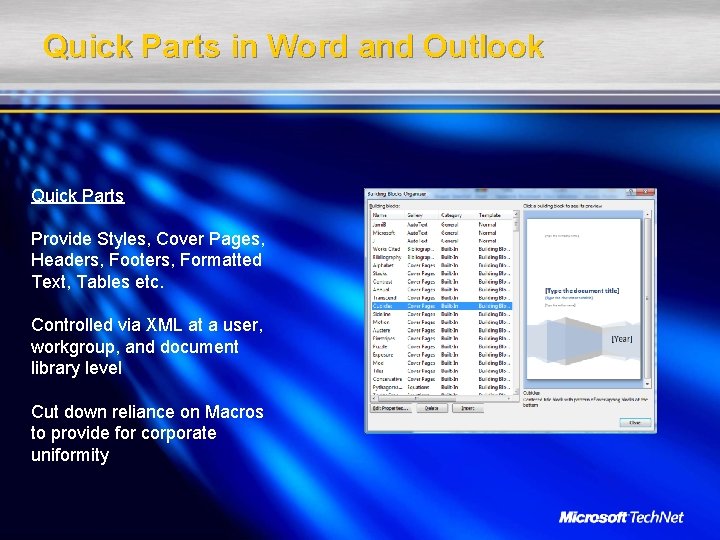 Quick Parts in Word and Outlook Quick Parts Provide Styles, Cover Pages, Headers, Footers,