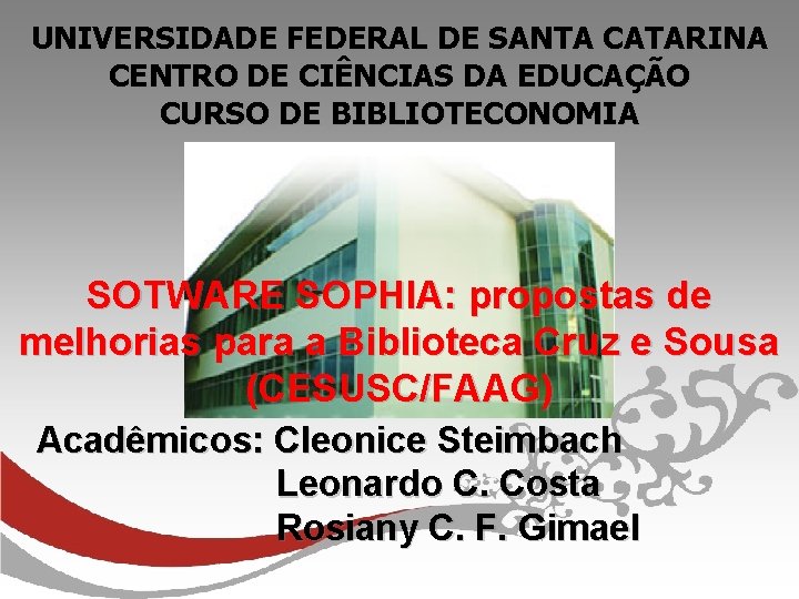 UNIVERSIDADE FEDERAL DE SANTA CATARINA CENTRO DE CIÊNCIAS DA EDUCAÇÃO CURSO DE BIBLIOTECONOMIA SOTWARE