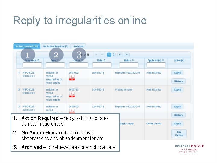 Reply to irregularities online 1. Action Required – reply to invitations to correct irregularities