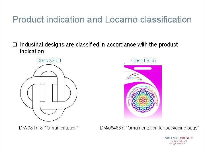 Product indication and Locarno classification q Industrial designs are classified in accordance with the