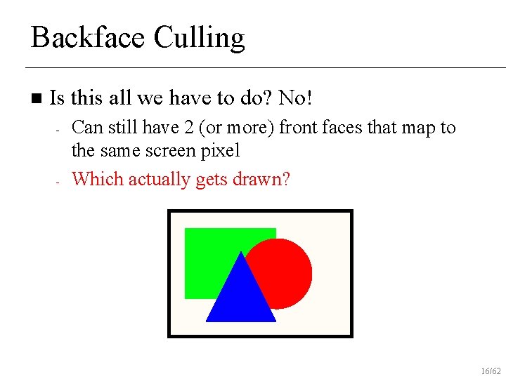 Backface Culling n Is this all we have to do? No! - - Can