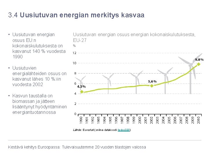 3. 4 Uusiutuvan energian merkitys kasvaa • Uusiutuvan energian osuus EU: n kokonaiskulutuksesta on