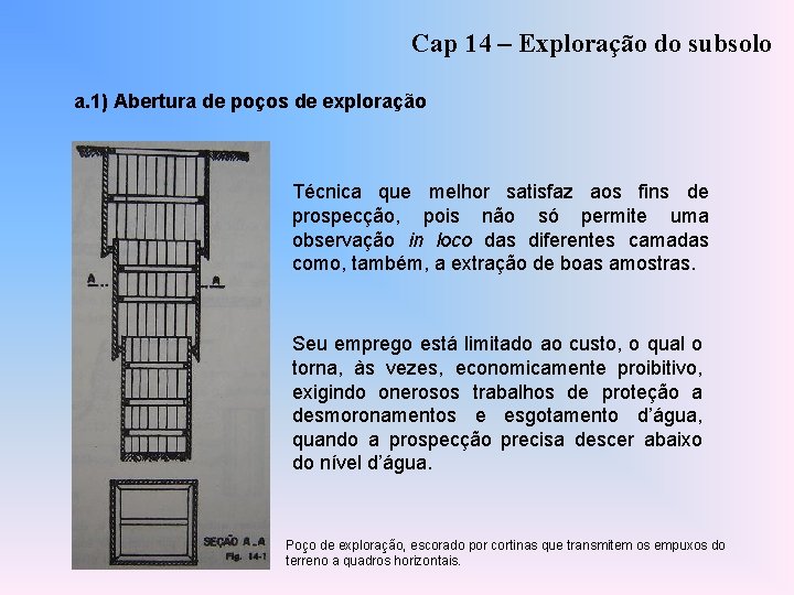 Cap 14 – Exploração do subsolo a. 1) Abertura de poços de exploração Técnica
