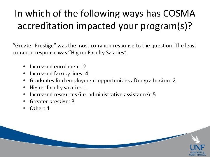 In which of the following ways has COSMA accreditation impacted your program(s)? “Greater Prestige”