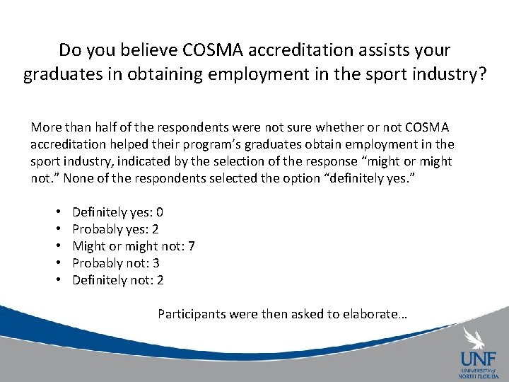 Do you believe COSMA accreditation assists your graduates in obtaining employment in the sport