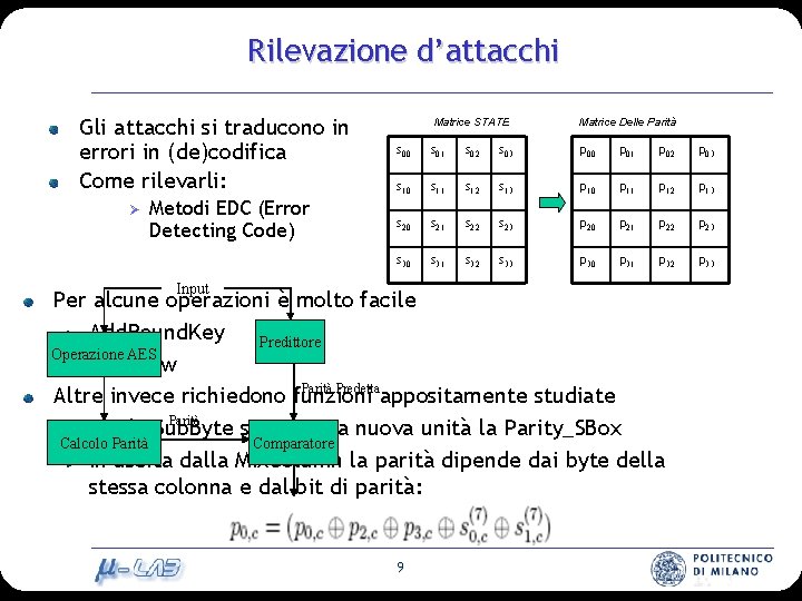 Rilevazione d’attacchi Gli attacchi si traducono in errori in (de)codifica Come rilevarli: Ø Metodi