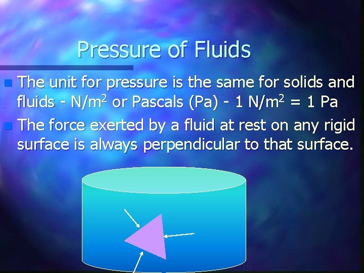 Pressure of Fluids The unit for pressure is the same for solids and fluids