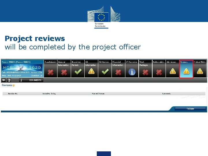 Project reviews will be completed by the project officer 