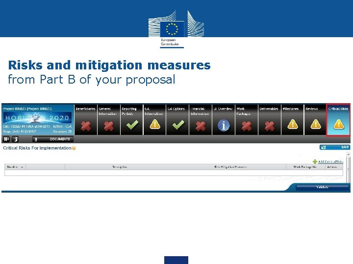 Risks and mitigation measures from Part B of your proposal 