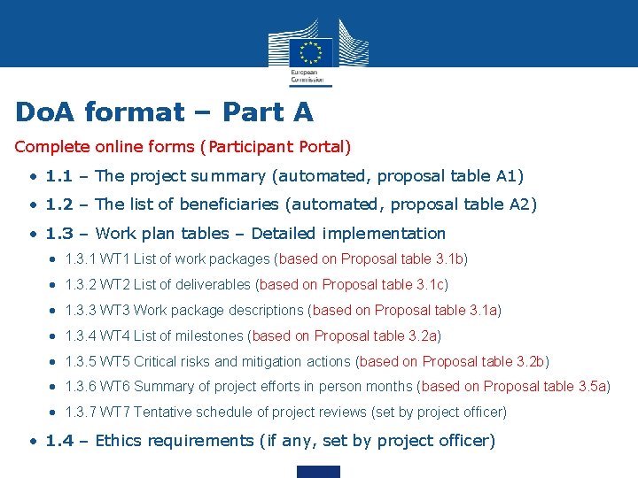 Do. A format – Part A Complete online forms (Participant Portal) • 1. 1