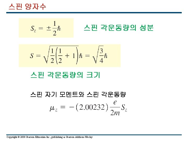 스핀 양자수 스핀 각운동량의 성분 스핀 각운동량의 크기 스핀 자기 모멘트와 스핀 각운동량 Copyright