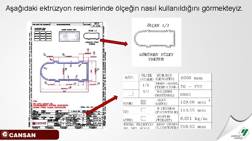 Aşağıdaki ektrüzyon resimlerinde ölçeğin nasıl kullanıldığını görmekteyiz. 