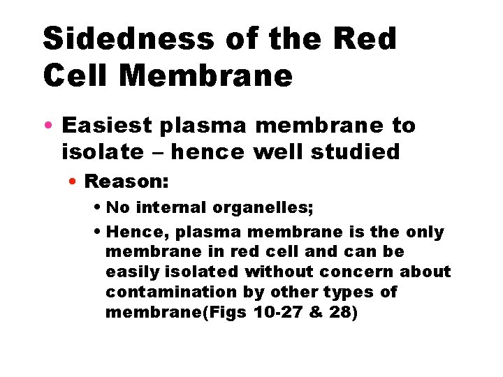 Sidedness of the Red Cell Membrane • Easiest plasma membrane to isolate – hence