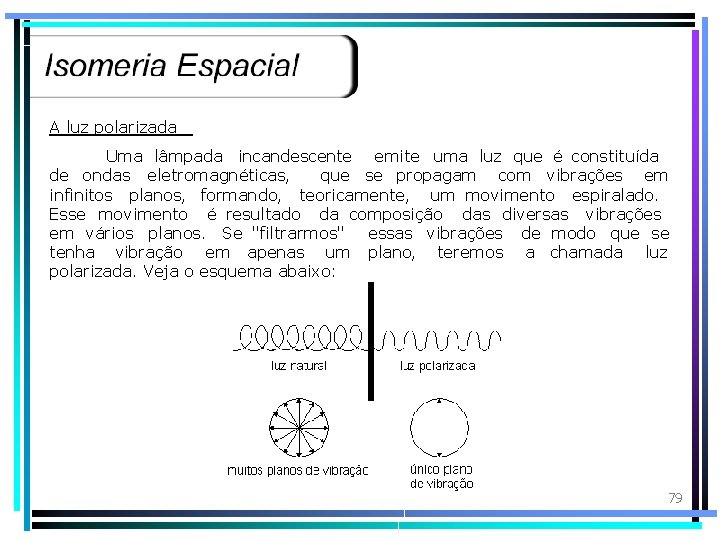 A luz polarizada Uma lâmpada incandescente emite uma luz que é constituída de ondas