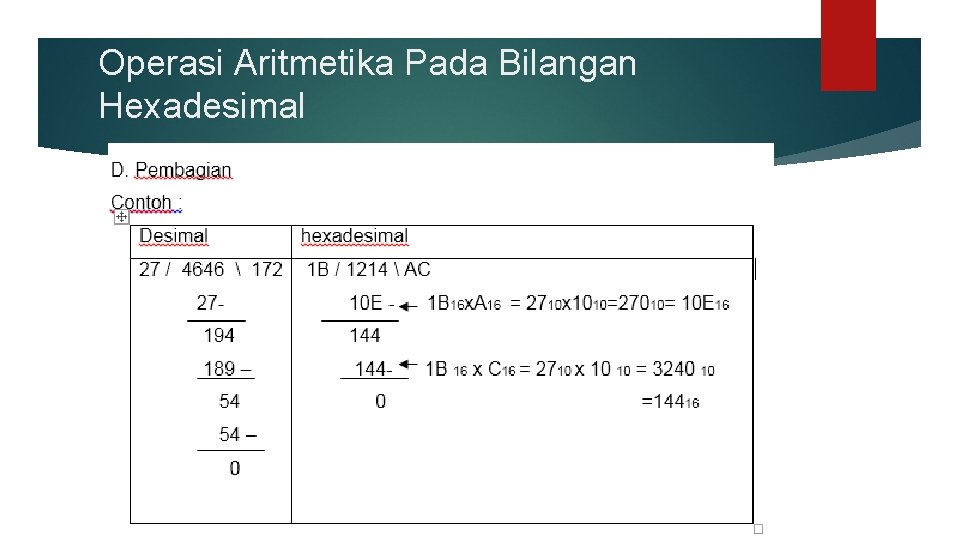 Operasi Aritmetika Pada Bilangan Hexadesimal 