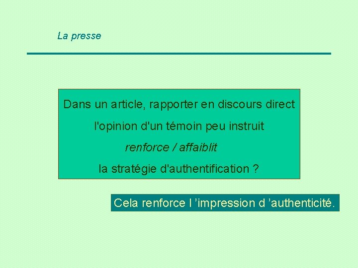 La presse Dans un article, rapporter en discours direct l'opinion d'un témoin peu instruit