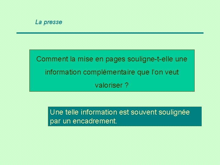 La presse Comment la mise en pages souligne-t-elle une information complémentaire que l’on veut