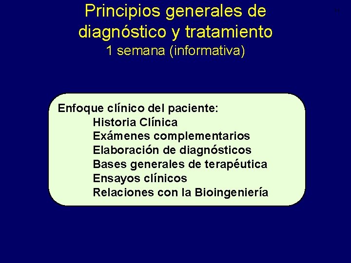 Principios generales de diagnóstico y tratamiento 1 semana (informativa) Enfoque clínico del paciente: Historia