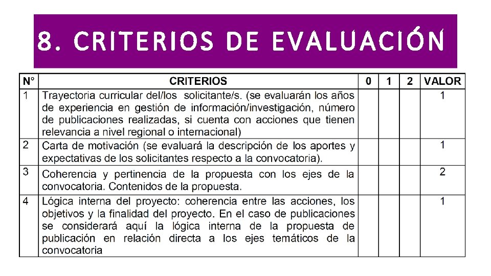 8. CRITERIOS DE EVALUACIÓN 