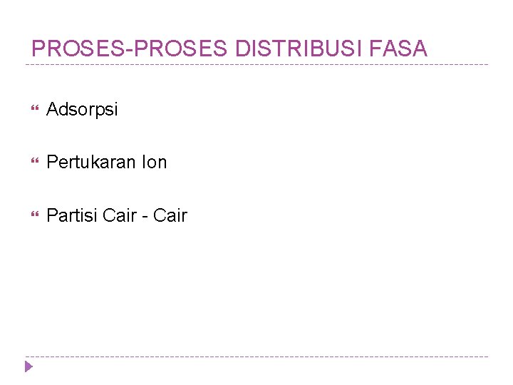 PROSES-PROSES DISTRIBUSI FASA Adsorpsi Pertukaran Ion Partisi Cair - Cair 