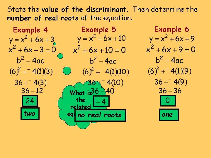 State the value of the discriminant. Then determine the number of real roots of State the value of the discriminant. Then determine the number of real roots of