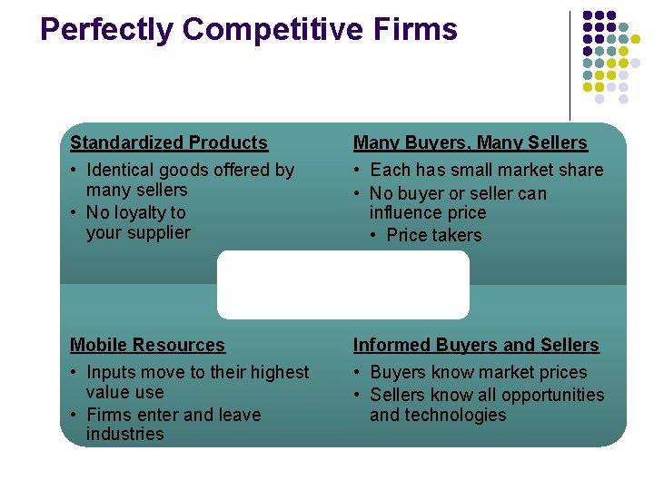 Perfectly Competitive Firms Standardized Products • Identical goods offered by many sellers • No