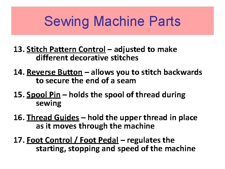 Sewing Machine Parts 13. Stitch Pattern Control – adjusted to make different decorative stitches