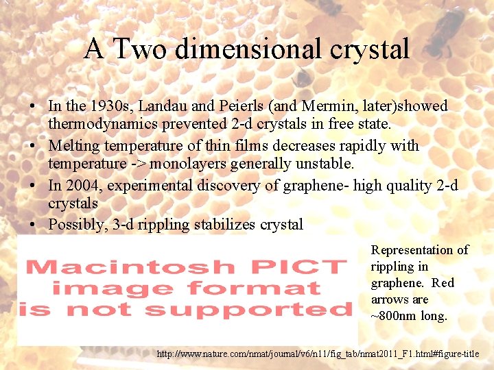 A Two dimensional crystal • In the 1930 s, Landau and Peierls (and Mermin,