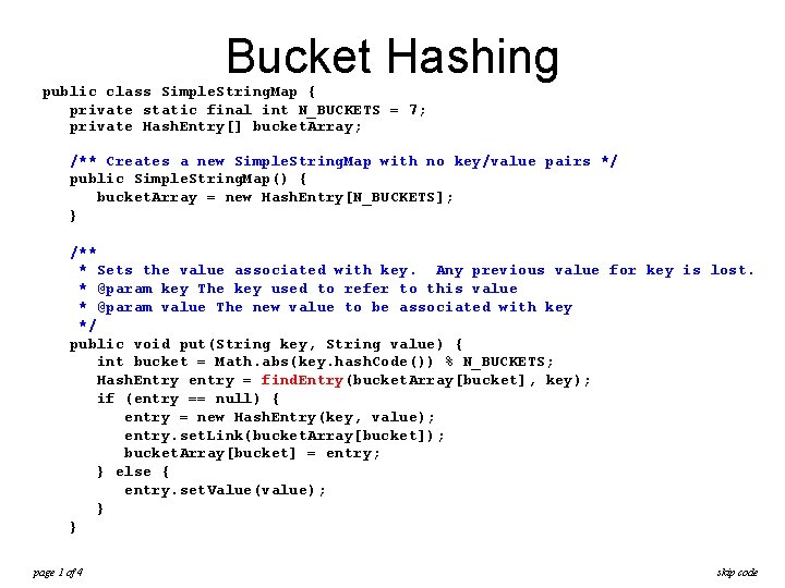 Bucket Hashing public class Simple. String. Map { private static final int N_BUCKETS =