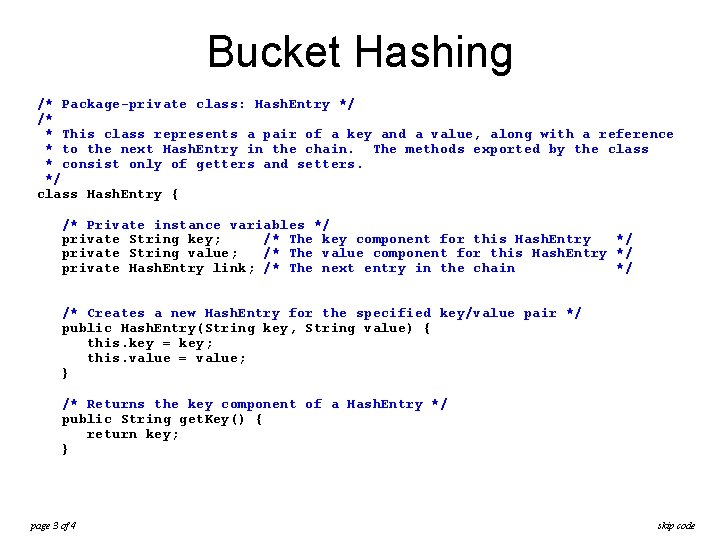 Bucket Hashing /* Package-private class: Hash. Entry */ /* * This class represents a