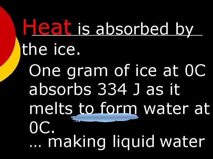 Heat is absorbed by the ice. One gram of ice at 0 C absorbs