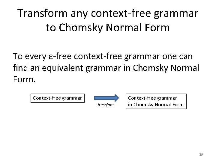 Transform any context-free grammar to Chomsky Normal Form To every ε-free context-free grammar one