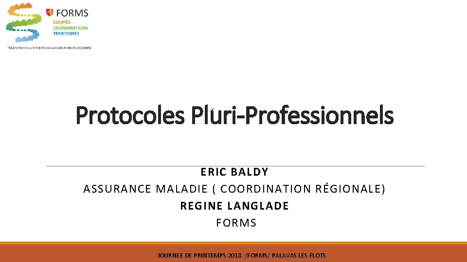 Protocoles Pluri-Professionnels ERIC BALDY ASSURANCE MALADIE ( COORDINATION RÉGIONALE) REGINE LANGLADE FORMS JOURNEE DE