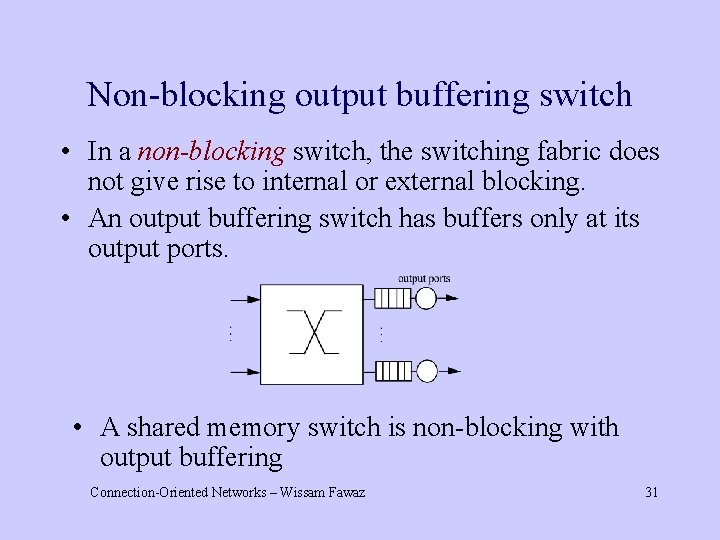 Non-blocking output buffering switch • In a non-blocking switch, the switching fabric does not