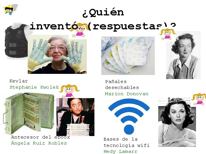 ¿Quién inventó…(respuestas)? Kevlar Stephanie Kwolek Antecesor del ebook Ángela Ruiz Robles Pañales desechables Marion