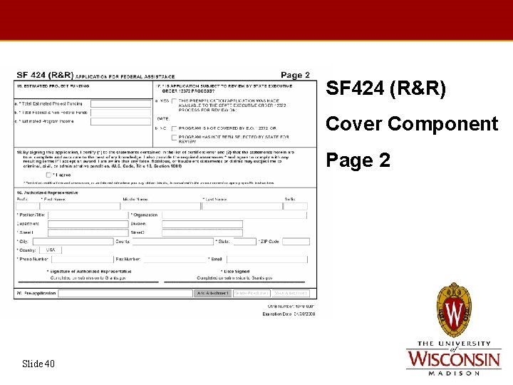 SF 424 (R&R) Cover Component Page 2 Slide 40 