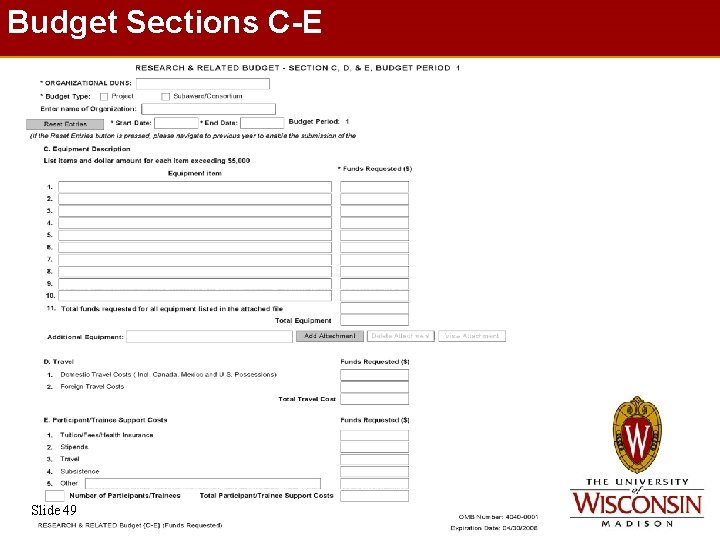 Budget Sections C-E Slide 49 