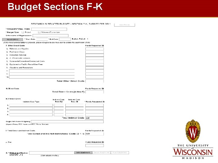 Budget Sections F-K Slide 51 Budget Sections F-K Slide 51
