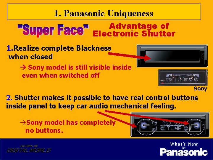 1. Panasonic Uniqueness Advantage of Electronic Shutter 1. Realize complete Blackness when closed Sony