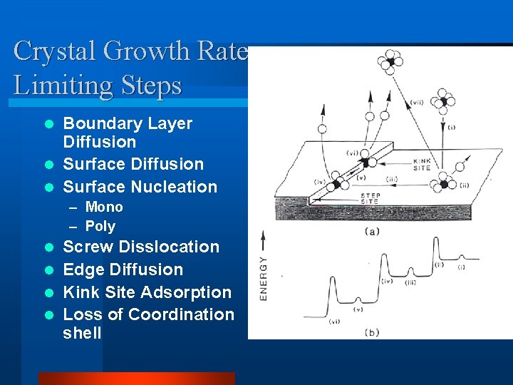 Crystal Growth Rate Limiting Steps Boundary Layer Diffusion l Surface Nucleation l – Mono
