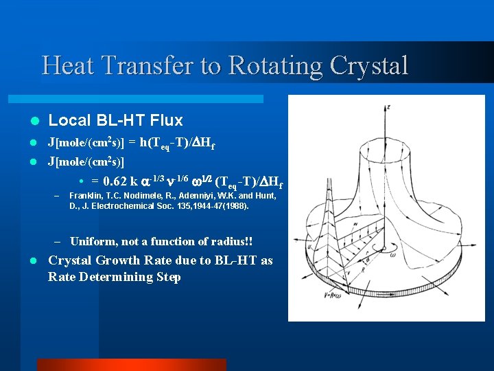 Heat Transfer to Rotating Crystal l Local BL-HT Flux J[mole/(cm 2 s)] = h(Teq-T)/