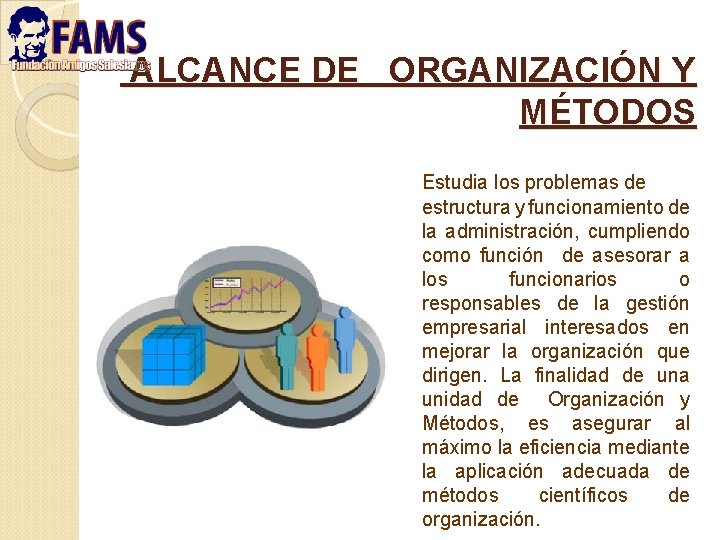  ALCANCE DE ORGANIZACIÓN Y MÉTODOS Estudia los problemas de estructura y funcionamiento de