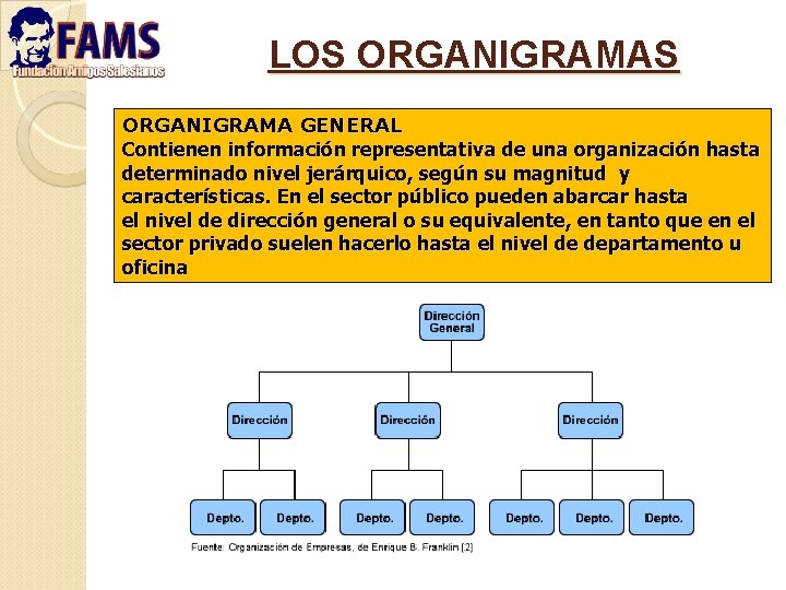 LOS ORGANIGRAMA GENERAL Contienen información representativa de una organización hasta determinado nivel jerárquico, según