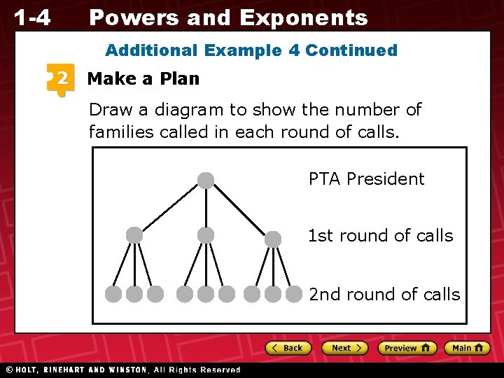 1 -4 Powers and Exponents Additional Example 4 Continued 2 Make a Plan Draw